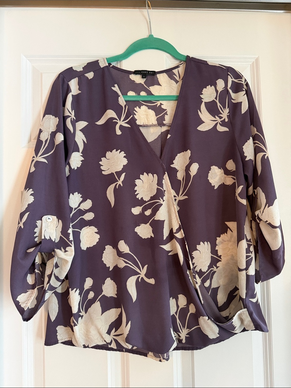 West Kei Plum Floral Faux-Wrap Blouse